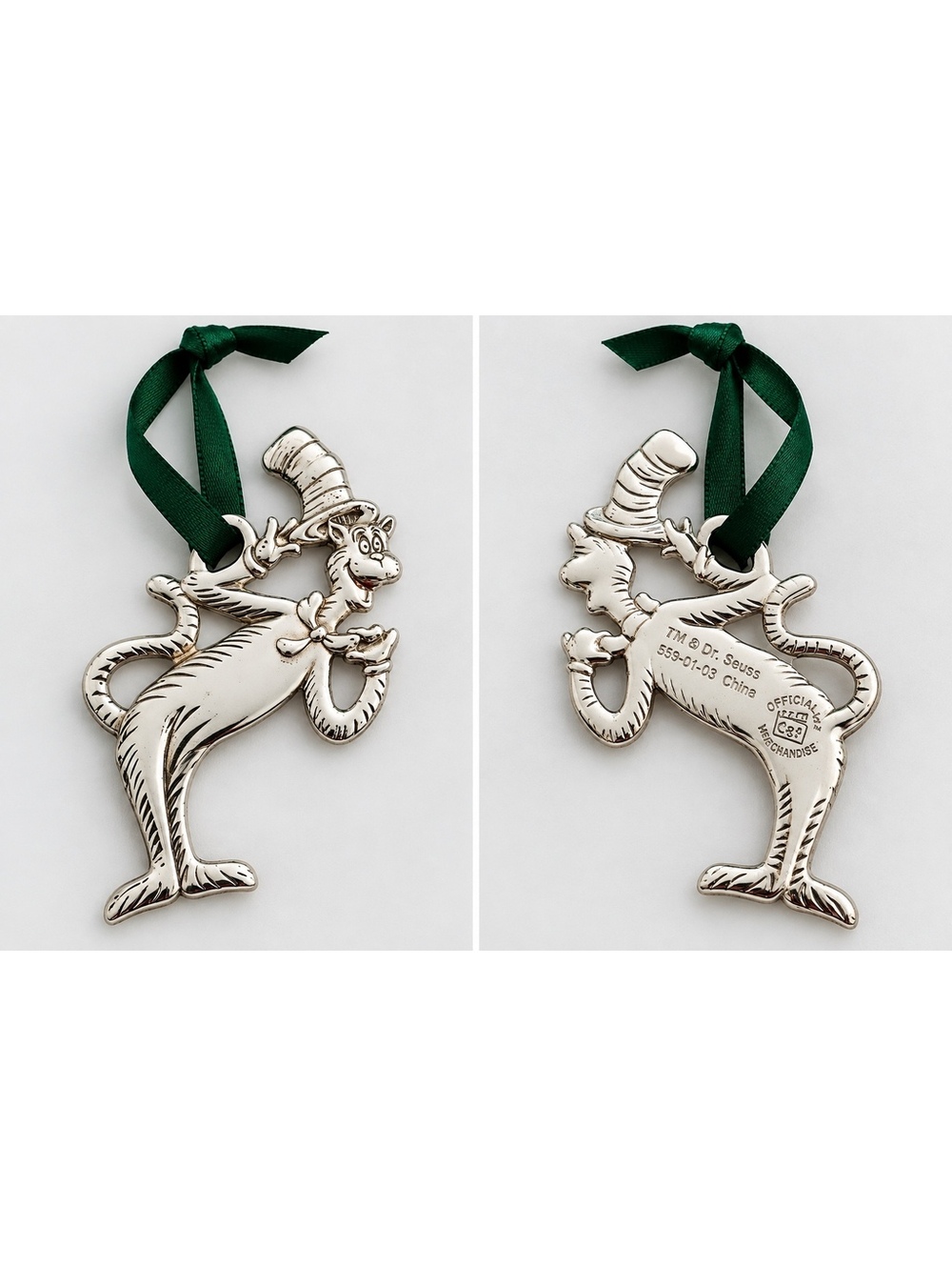 Vintage Dr. Seuss Cat in the Hat Silver Tone Metal Christmas Ornament
